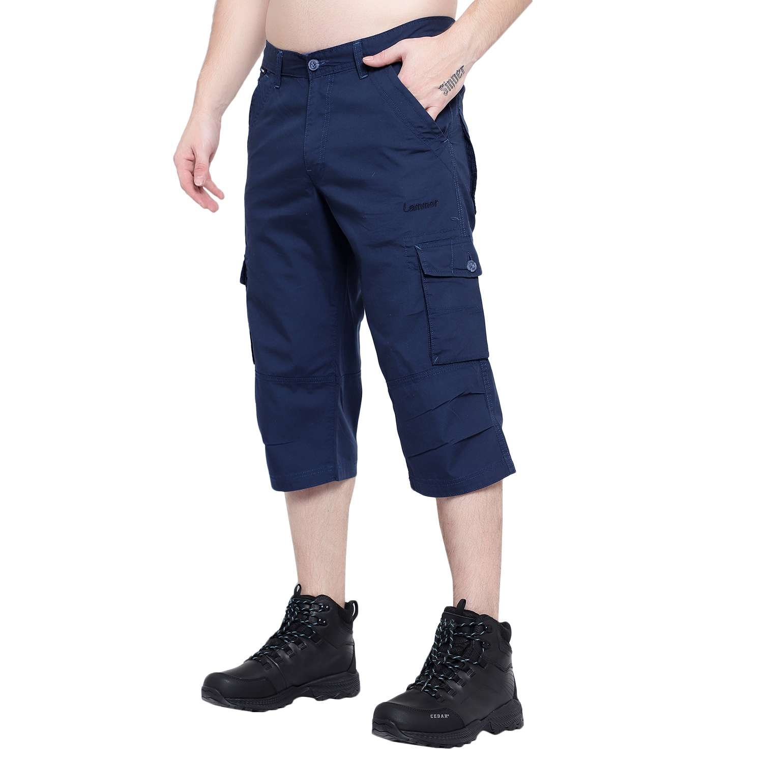 Buy Men's Casual 3/4 Cargo Shorts Elastic Waist Loose Multi Pockets Shorts  Cotton Three Quarters Capri Pants Online at desertcartINDIA